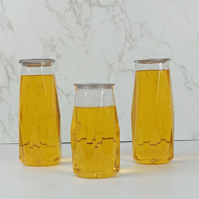 Botella de almacenamiento de jugo PET de plástico de 380 ml en forma de diamante con tapa fácil de tirar