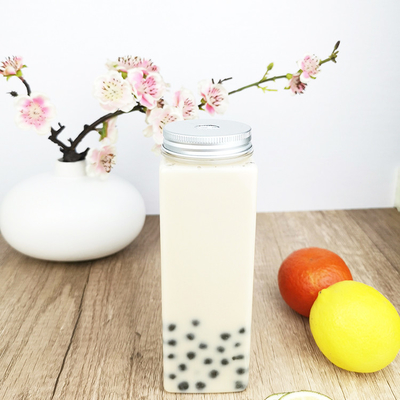 Jarrones con tapa de tornillo sin BRA de 500 ml, de forma cuadrada plana, recipientes de plástico transparente con tapa, botellas de jugo para té, leche, jugo